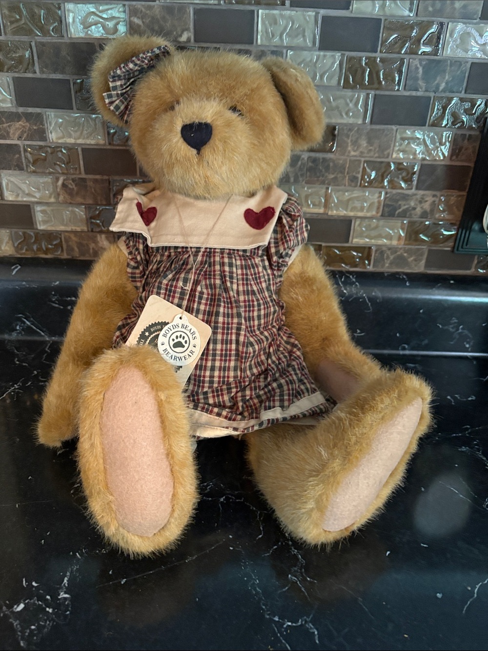 Plush Tan Teddy Bear in Plaid Dress - Boyd's Bears